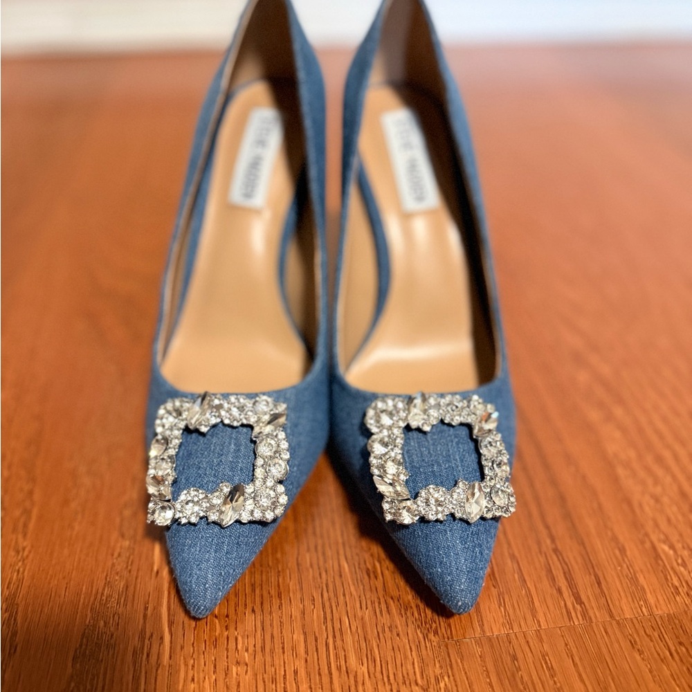 Steve Madden Blue Denim Embellished Women's Heels NEW - Picture 7 of 7